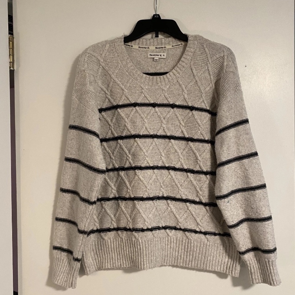 Bearpaw Women’s Knit Striped Crewneck Sweater XL Cottage Core Cable Knit Crochet